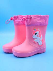 1 Pair Cartoon Unicorn Kids Rain Boots, With Elastic Drawstring Waterproof Fabric, Lightweight Comfortable Anti-Slip Outdoor Sport Boots For Girls, Suitable For Rainy Days And Campus Activities