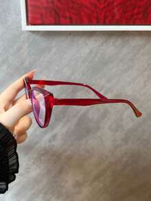 1 Pair Women's Burgundy Cat Eye PC Frame Plain Retro Fashion Office Simple Style Non-Prescription Glasses - Burgundy - View 4