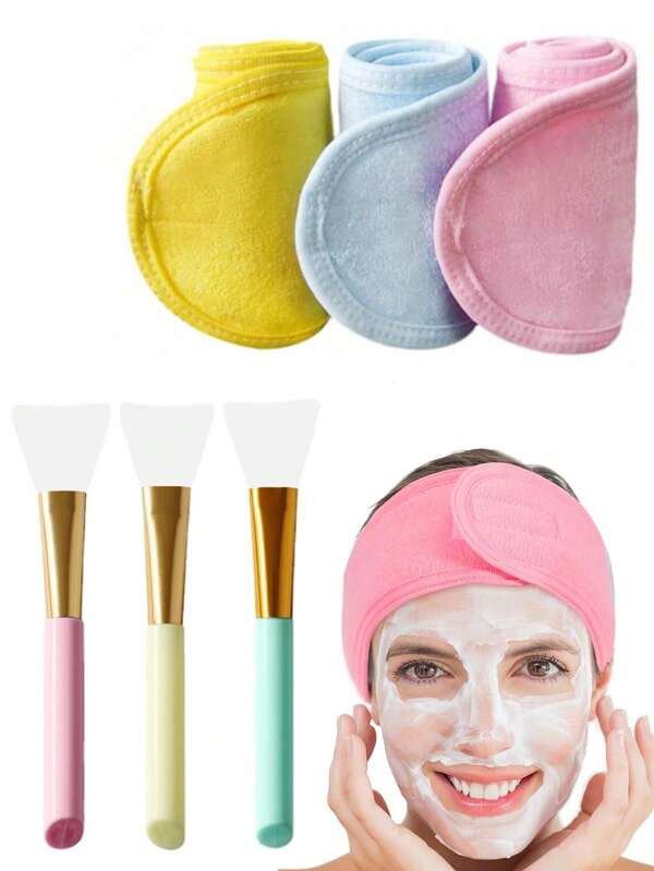 Tbestmax 3 Silicone Face Mask Brushes Facial Mud Applicator Clay Tools And 3 Spa Facial Headband Terry Cloth