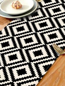 1 件黑白几何图案印花桌旗，4/6/8 件几何印花餐垫，适合节日、派对、生日、晚宴、厨房和餐厅餐桌装饰，多功能家居和房间装饰 - 黑與白 - 查看 10