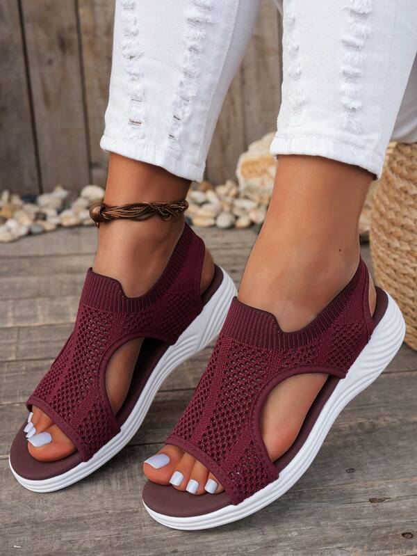Oversized lässige Sport-Sandalen für Frauen in Oversized, leichte Slip-On-Ausführung, modischer Mesh-Stoff, bequemer Keilabsatz, rutschfest, atmungsaktiv, elastisch, Plateau, offene Zehen, Kontrastfarbe, geeignet für Sommerurlaub