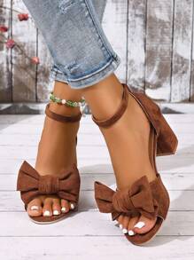 Sandalias de mujer, diseño de lazo, tacones altos rojos, plataforma cómoda, punta redonda, correa ancha, calzado de verano, sandalias casuales, uso diario, resort de playa, viaje, moda, comodidad, versátil, estilo coreano, estilo europeo y americano, sandalias de verano esenciales