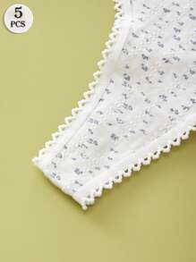 5 SZTUK Śliczna Drukowana Bielizna Seksowna Kokardka Stringi Koronkowe Białe Damskie Bielizna Fajne I Elastyczne Letnie Casualowe Majtki Sportowe Dla Kobiet Oddychające Miękkie I Wygodne Stringi