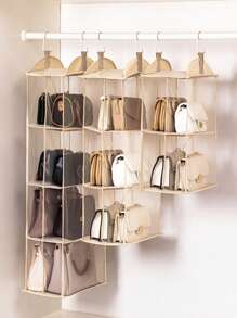 1PC Detachable 2/3/4 Compartment Pouch Hanging Handbag Organizer Clear Purse Bag Storage Holder Wardrobe Closet Space Saving Organizers System For Living Room Bedroom