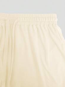 2pcs/Set Casual Summer Loose Solid Color Top And Shorts - Milky - View 5