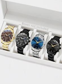 4 PEÇAS Conjunto de Relógio Masculino em Liga de Moda, Escala Digital Empresarial, Mostrador de Quartzo, Adequado para Combinação de Roupas Diárias ou Presente de Feriado
