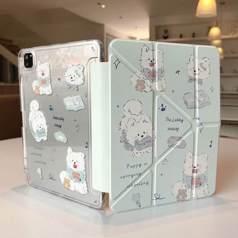Samoyed Puppy Tablet Case Compatible With IPad, IPad 9th/8th/7th Generation 10.2-Inch, New IPad 10th Generation Case With Automatic Wake/Sleep Function, Four Corner Anti Drop, Suitable For IPad Case, Double Sided Color Pattern, Pen Slot, Crystal Transparent Acrylic Base, Suitable For IPad (A16) 11th, IPad Air 7 11 Inch, IPad 2020/2021/2022 Pro 11 Inch, IPad Air 6 11 Inch, Suitable For IPad Mini 7/Case, IPad Case - Clear - View 1