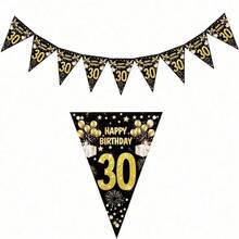 1 件生日快乐纸质横幅 18 21 30 40 50 60 70 80 90 岁生日派对装饰成人黑金周年派对用品拍照道具 - 彩色 - 查看 14