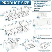 Ng Adhesive Caddy Hanging Pack Clear Acrylic Rustproof Bathroom Shees Racks For Inside Shower With Soap Dish Toothbrush Holder And Hooks Shampoo Organizer And Storage No Drilling - Multicolor - View 3