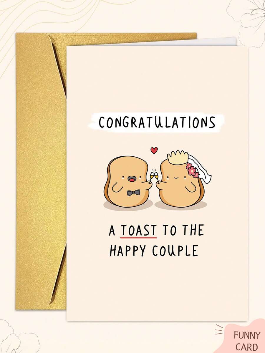 1PC Thiệp cưới vui nhộn, Thiệp đính hôn chúc mừng dễ thương cho cặp đôi, Thiệp mừng tiệc cô dâu, Tiệc độc thân, Lời chúc mừng cặp đôi hạnh phúc - Nhiều màu - Xem 1