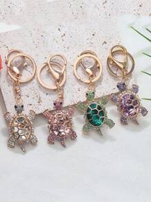 Cute Sea Turtle Keychain Lightweight Skeleton Design Full Colorful Rhinestone Inlaid Animal Turtles Charms Dangle Keyring Jewelry Metal Alloy Car Key Holder Handbag Backpack Ornament Accessories Gift For Friends