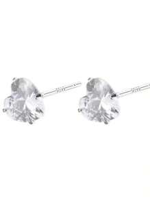 1/3pair Set Fashionable Luxury Sparkling Heart Zirconia Stud Earrings, Petite & Minimalist Design For Women
