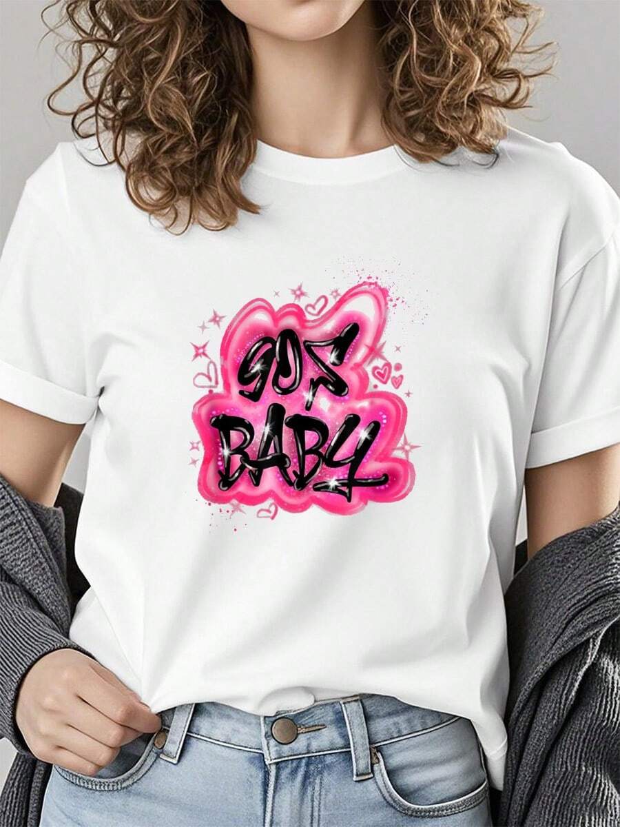 90s Classic Airbrush Style Graphic Retro Birthday-Shirt Art Graphic Tees Women Crop Tops Summer Outfits Women Summer Tops Forwomen-Shirt - White - View 1