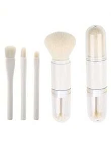4件套四合一化妆刷套装，包含高光刷、迷你眼影刷、伸缩化妆刷、便携旅行迷你散粉刷，化妆刷工具套装，化妆刷套装，化妆刷组合，化妆刷套装，全套化妆工具，化妆刷套装，化妆刷礼盒套装 - 白色 - 查看 1
