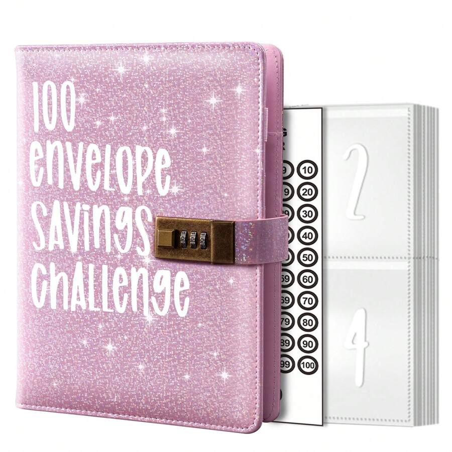 1pc 100 Envelopes Money Saving Challenge Budget Binder Binder Organizer 52 Week Money Saving Challenge Binder Cash Envelopes For Budgeting With Combination Lock Envelope Challenge Binder Cash Planner School Supplies, Back To School - Multicolor - View 1