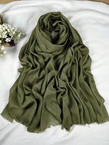 1pc Minimalist Fashionable Elegant Chiffon Scarf, Suitable For Daily Wear, Work, Celebration, Sports, Soft & Breathable UV Protection, Gulf Style Polyester Plain Color Plus Size Long Headscarf For Women For Dress - Khaki - View 8