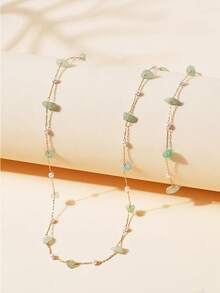 2pcs Fashion Versatile Faux Pearl And Stone Jewelry Set - Multicolor - View 2