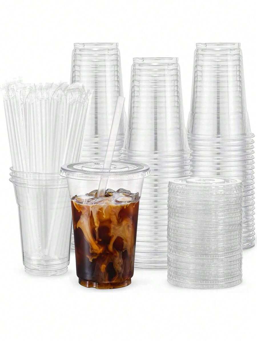 10 Sets-Clear Plastic Cup With Lid And Straw, Cup With Lid, Clear Drinking Cup, 17 Oz Plastic Cup, Suitable For Iced Coffee, Smoothies, Milkshakes And Any Cold Drink, Suitable For Wedding Event Parties,Hawaii Mother's Day Graduation