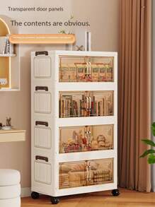 1pc 50cm/19.69in Width Foldable Storage Cabinet, Clothing Wardrobe Cabinet, Kitchen & Dining Tableware Cabinet, Kitchen Organizer Rack, Double Door Foldable Box, 1-6 Tiers Optional, Thick Double Door Rolling Storage Cabinet, Home Furniture Organizer Rack, Organize Clothes Toys Plastic Folding Storage Cabinet