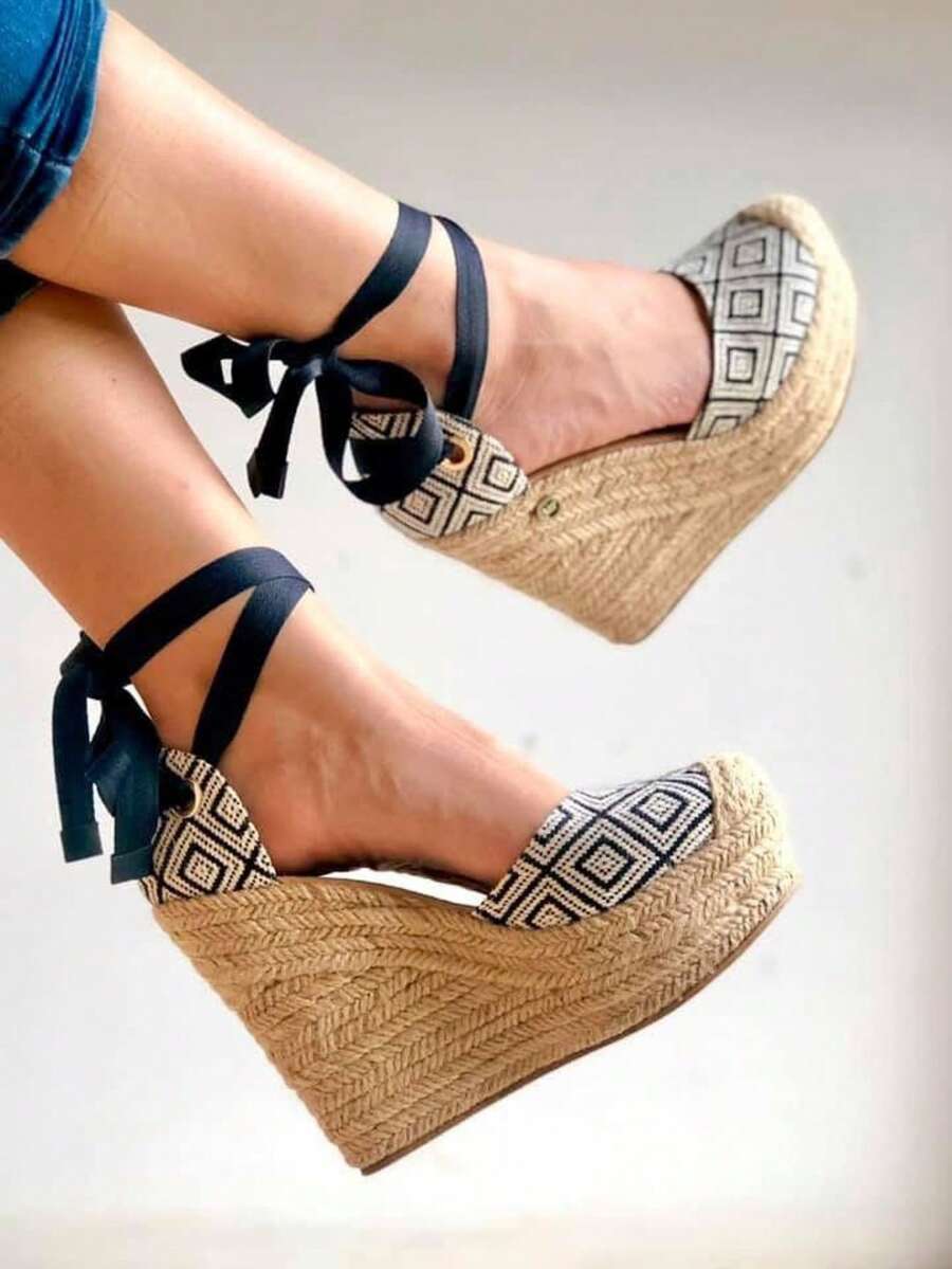 Women Platforms & Wedge Sandals - Black and White - View 1