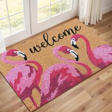 1PC Custom Text Flamingo Welcome Doormat – Eye-Catching Pink Flamingo Trio With Elegant Script Adds Tropical Charm To Your Entryway – Ideal For Home, Patio, Or Office – Great Gift For Summer, Housewarming, Birthdays, Or Mother's Day Decor.