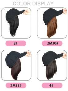 8 英寸帽子假发，合成短鲍勃直发假发，带黑色棒球帽，可调节帽子假发，带直发合成接发，适合女性女孩 - 彩色 - 查看 7