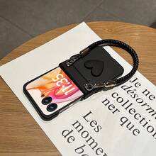 1pc Hinged Full Cover Heart Phone Case With Lanyard Strap, Compatible With Motorola Razr Pus 2025/Razr 50/Razr 50 Ultra/Razr 60/Razr 60 Ultra/Razr 40 Ultra Waterproof Shockproof Anti-Fall Scratch Resistant - Black - View 6