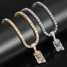 Colgante de cara de cabeza de pieza de Jesucristo para hombres, collar con dije de cristal brillante helado con cadena, joyería de Hip Hop - Cadena de cuerda de plata - Ver 9