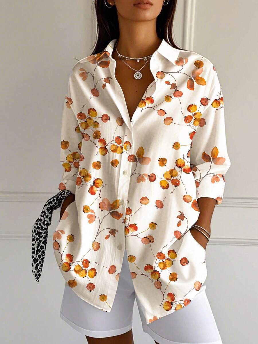 Thời trang nữ Áo sơ mi dài tay một hàng nút mới, Áo dài tay - trắng - Xem 1