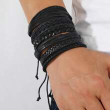6pcs/Set Assorted Men's Leather Braided Bracelet