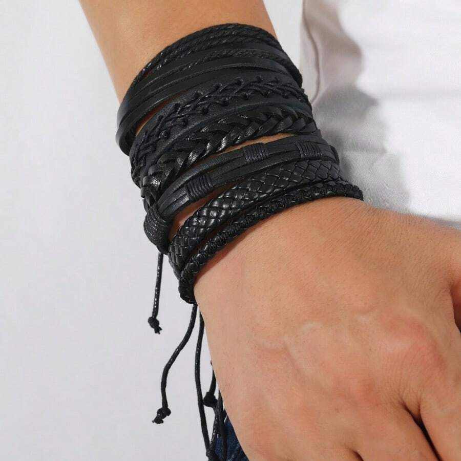 6pcs/Set Assorted Men's Leather Braided Bracelet