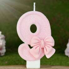 Girly INS Style Digit Candles, Pink Glitter Bow Decor, Romantic Wedding Party Table Decor, Sweet Cake Photo Prop