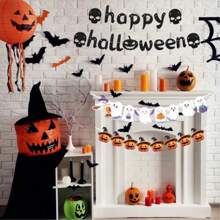 Vintage Halloween Hängebanner - Sürbis Geist Skelett Wand Girlande - Dekorpapier, für Scherz Feiertags-Themenpartys, Eingänge, Häuser, Räume und Szenendekorationen - Herbstferiendekoration und Fotorequisiten