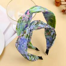 1pc French Painting Knotted Cross Headband For Women, Vintage Wide Hairband Design Sense Crimped Hair Clip Elegant Korean Style Hair Accessory Hair Hoop