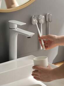 Bathroom Toothbrush Holder For Home Use, Wall-Mounted Minimalist Dustproof Toothbrush Hanger Without Drilling, With Automatic Closing Cover,Toothbrush Storage Shelf,Simple Portable Organiser For Bathroom,Dustproof Toothbrush Organiser With Cover