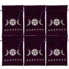 6 件涤纶抽绳袋，适用于塔罗牌、神圣几何/星座设计、可重复使用的神谕卡、水晶、珠宝和礼品、女士派对用品收纳袋、旅行必需品礼物