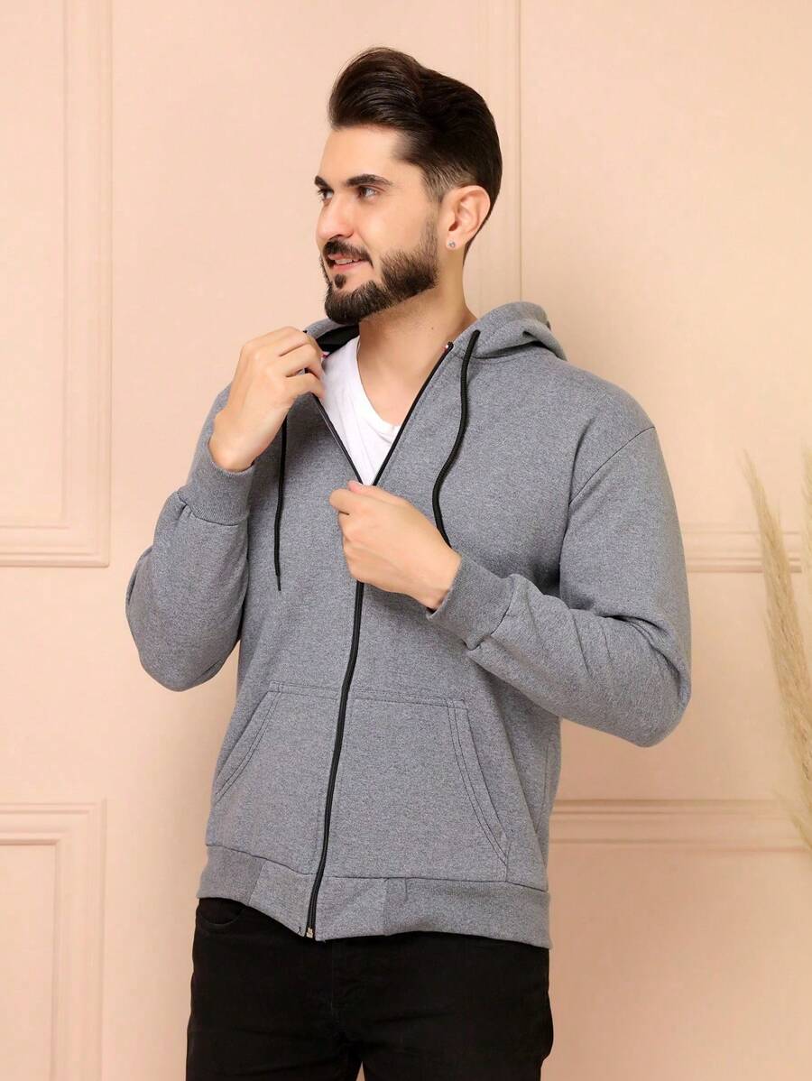 Casaco Moletom Blusa De Frio Aberto Zíper Unissex Preto Tecito Grosso