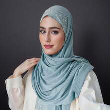 1pc Women's Popular Crystal Solid Color Knitted Headscarf Shawl, Soft Hijab Scarf, Casual Long Scarf - A - View 20
