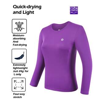  1 pieza BMAI Capa base de primavera/verano Cubo mágico de secado rápido Camiseta de mujer de cuello redondo de manga larga, adecuada para correr, ciclismo, fitness y otras actividades.