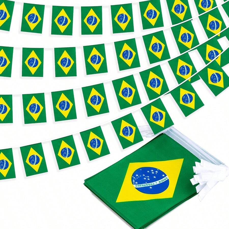 1pc Mini Brazil Flag Pennant Banner, Small Brazilian National Flag Bunting Banner For School, Party, Sports Events, Patriotic Holiday, 33 Ft With 20/30 Flags, Window Hanging Flag, 3x4 Inch Double-Sided Mini Banner With Tassels And Suction Cup, Suitable For Car Rearview Mirror Decoration Birthday Decorations Tapestry Room Decor Party Decorations School Decor School Surprise Dormitory Decor Back To School - Multicolor - View 1