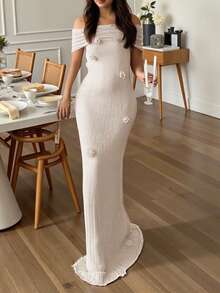 修身露肩碎花长裙，优雅浪漫，适合婚礼派对、夏季海滩度假、万圣节装扮，以及情人节、新年、年末、圣诞派对等各种场合。 - 白色 - 查看 2