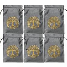 6 件涤纶抽绳袋，适用于塔罗牌、神圣几何/星座设计、可重复使用的神谕卡、水晶、珠宝和礼品、女士派对用品收纳袋、旅行必需品礼物