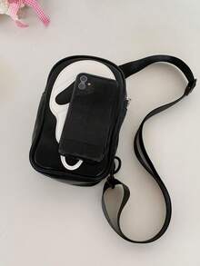 Bolso bandolera de cuero sintético para hombres, bolsa de viaje con correa de hombro, billetera, bolsa práctica para el pecho, adecuada para salidas de Halloween, con cierre de cremallera, bolsa para teléfono con estilo de los años 2000 - Negro - Ver 6