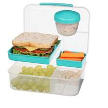 To Go, 1.65L/6.9 Cups, 1 Pack, Plastic Rectangular Bento Lunch With Yogurt Pot, Teal