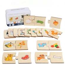 早教木制配对玩具套装，动物、形状、食物配对益智棋盘游戏，适合3-6岁儿童，生日、返校、圣诞节和新年礼物