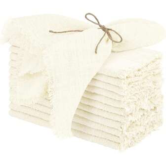 Handmade Cotton Linen Napkins, 12 Packs With Tassels, 17 X 17 Inch, Wrinkle-Free Soft Fabric Washable Dinner Wedding Napkins, Rustic Square Napkins With Tassels For Dinner, Wedding, Party (Beige)