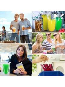 5/10 Drinks Bag Set, Plastic, Leak-Proof And Reusable Drinks Bags, Juice Drinks Bags, Clear Plastic Drinks Bags, Clear Juice Drinks Bags, For , Camping - Transparent - View 11