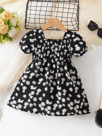 婴儿连衣裙 女婴可爱印花雏菊公主裙 女婴短袖度假裙