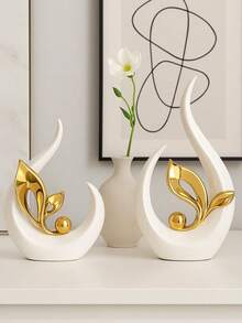 1/2件套金色和白色种子形状雕塑，现代新月抽象装饰，适合摆放在书架上，可作为毕业礼物、乔迁艺术装饰，简约成长象征家居摆件 - 彩色 - 查看 8