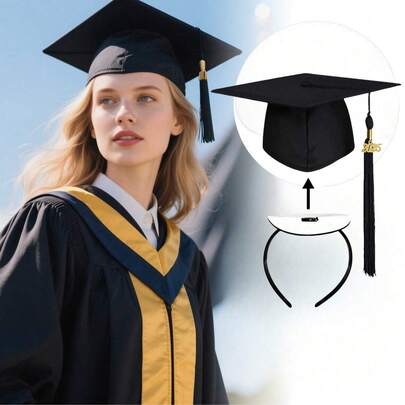 1 件/2 件坚固防滑毕业帽弹性头带，适合学生和女士的毕业帽（不包括毕业帽），黑色最佳生日礼物